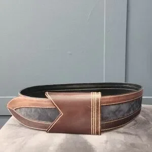 Christian Doir Blue Suede Wide Belt Trimmed in Brown Leather  Sz M/L Dior Homme 2004 Rivet Accent Leather Belt - Black Belts  main image 3